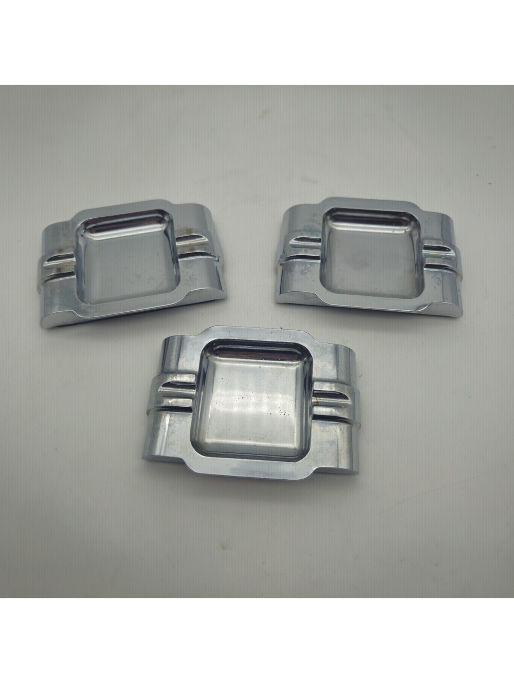 Vintage Art Deco Style Silver Plated Square Ashtrays Set Of 3